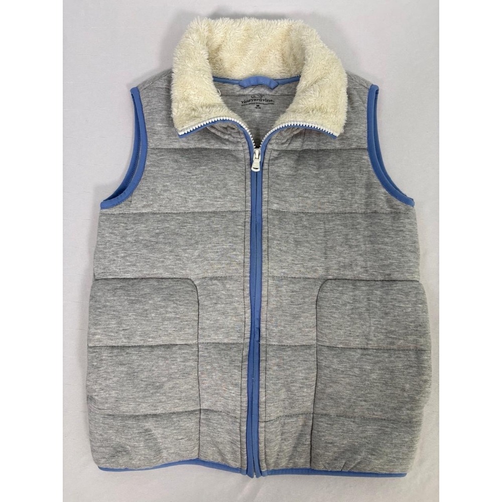 Vineyard Vines Gray Girls Soft Cody Jersey Zip Vest W/Sherpa Collar Preppy Sz M